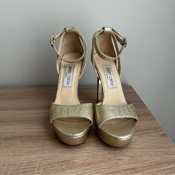 Jimmy Choo Kayden Gold Patent Platform Stiletto Heels - Picture 2 of 16